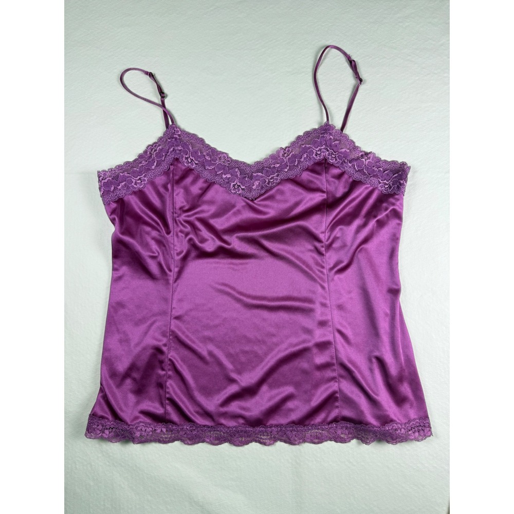 Worthington Purple Satin Lace Trim Camisole Top Adjustable Straps XL Y2K Fairy